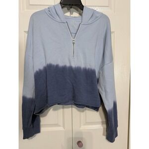 Aerie Hoodie Size Large Blue Cropped Tie Dye 1/4 Zip Oversized Sweatshirt